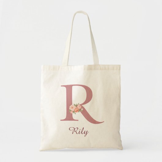 Personalized Floral Letter R Monogram Tote トートバッグ (正面)