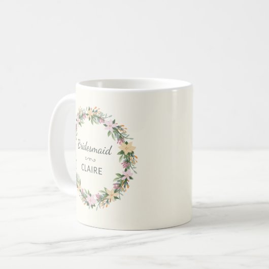 Personalized Floral Maid of Honor Mug コーヒーマグカップ (正面左)