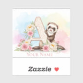 Personalized Floral Monogram 'A' with Cute Ferret  シール (シート)