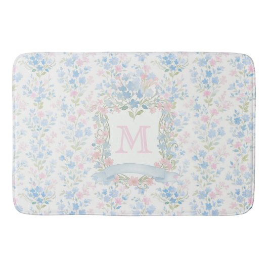 Personalized Floral Monogram Bath Mat バスマット (正面)