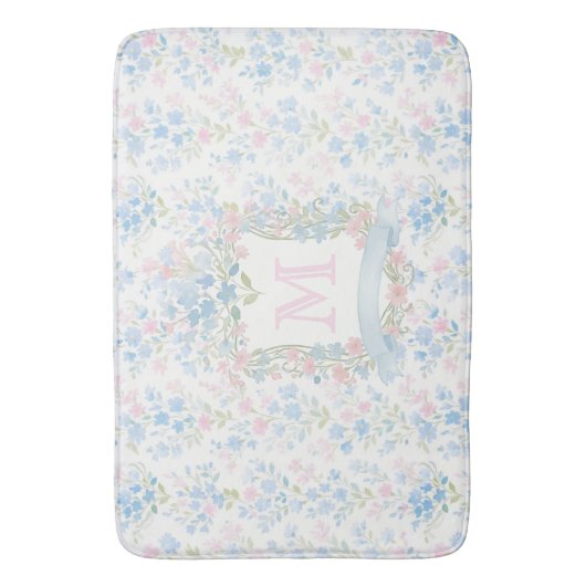 Personalized Floral Monogram Bath Mat バスマット (正面縦)