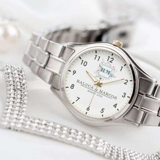 Personalized Floral Monogram Couples 腕時計 (クリエイターアップロード済み)