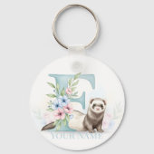 Personalized Floral Monogram 'F' with Cute Ferret  キーホルダー (正面)