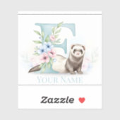 Personalized Floral Monogram 'F' with Cute Ferret  シール (シート)