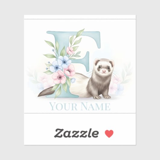 Personalized Floral Monogram 'F' with Cute Ferret  シール (シート)