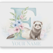 Personalized Floral Monogram 'F' with Cute Ferret  シール (正面)