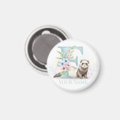 Personalized Floral Monogram 'F' with Cute Ferret  マグネット (正面/裏面)