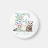 Personalized Floral Monogram 'F' with Cute Ferret  マグネット (正面)