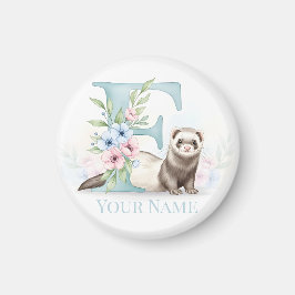 Personalized Floral Monogram 'F' with Cute Ferret  マグネット