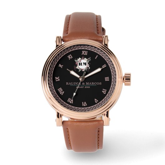 Personalized Floral Monogram for Newlyweds 腕時計 (正面)