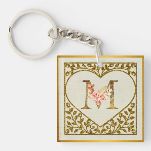 Personalized Floral Monogram, From A to Z  キーホルダー (正面)