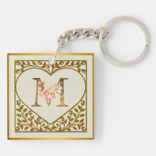 Personalized Floral Monogram, From A to Z  キーホルダー (裏面)