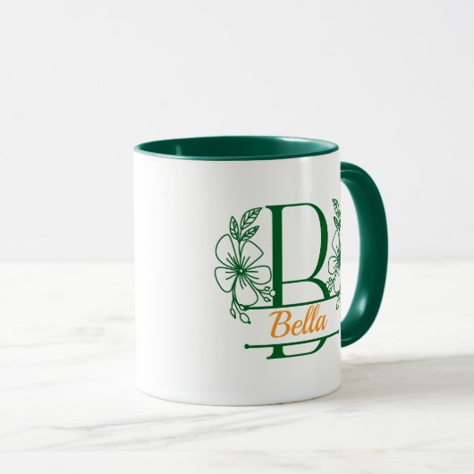 Personalized Floral Monogram Letter B Mug - Custom マグカップ (正面右)