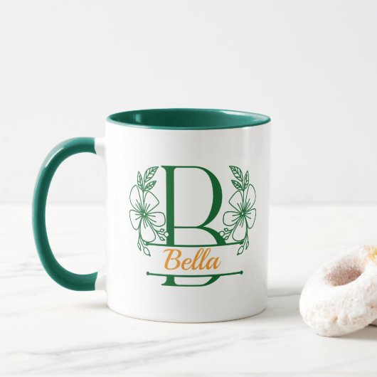 Personalized Floral Monogram Letter B Mug - Custom マグカップ (ドーナツ)