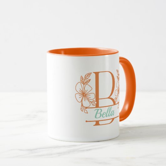 Personalized Floral Monogram Letter B Mug - Custom マグカップ (正面右)