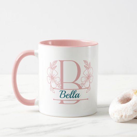 Personalized Floral Monogram Letter B Mug - Custom マグカップ (ドーナツ)