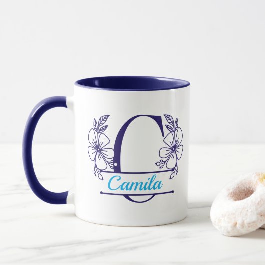 Personalized Floral Monogram Letter C Mug - Custom マグカップ (ドーナツ)