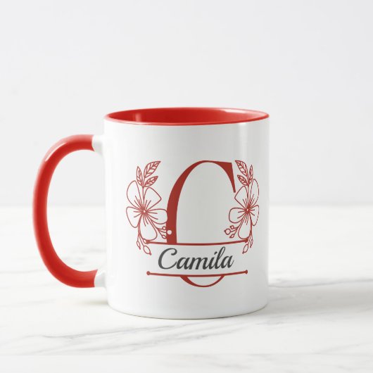 Personalized Floral Monogram Letter C Mug - Custom マグカップ (左)