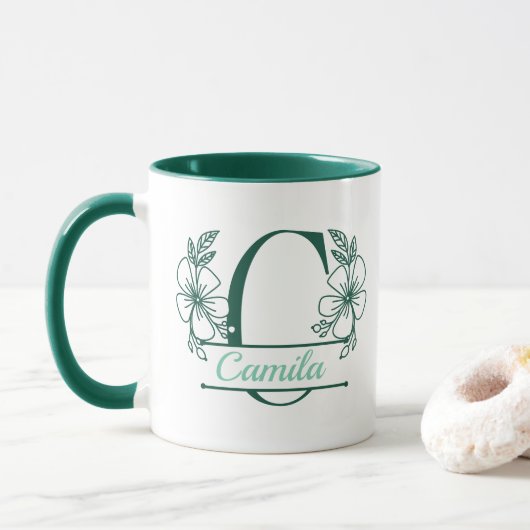 Personalized Floral Monogram Letter C Mug - Custom マグカップ (ドーナツ)