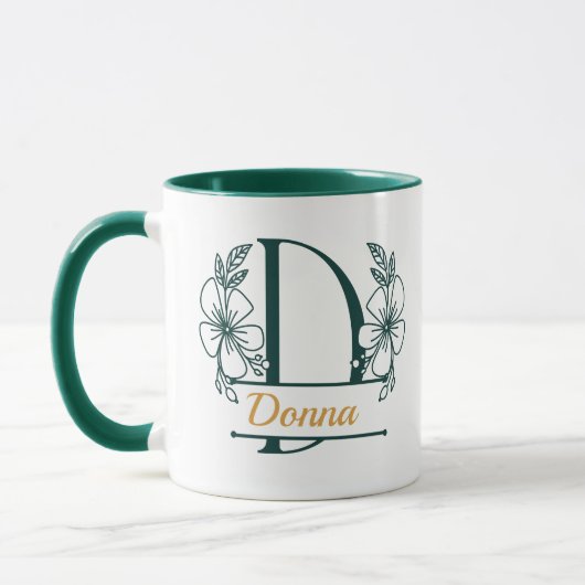 Personalized Floral Monogram Letter D Mug - Custom マグカップ (左)