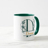 Personalized Floral Monogram Letter D Mug - Custom マグカップ (正面右)