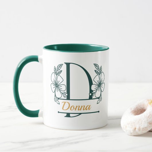 Personalized Floral Monogram Letter D Mug - Custom マグカップ (ドーナツ)