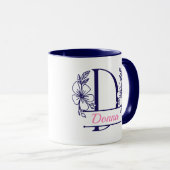 Personalized Floral Monogram Letter D Mug - Custom マグカップ (正面右)