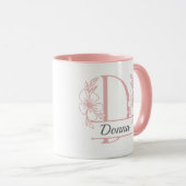 Personalized Floral Monogram Letter D Mug - Custom マグカップ (正面右)