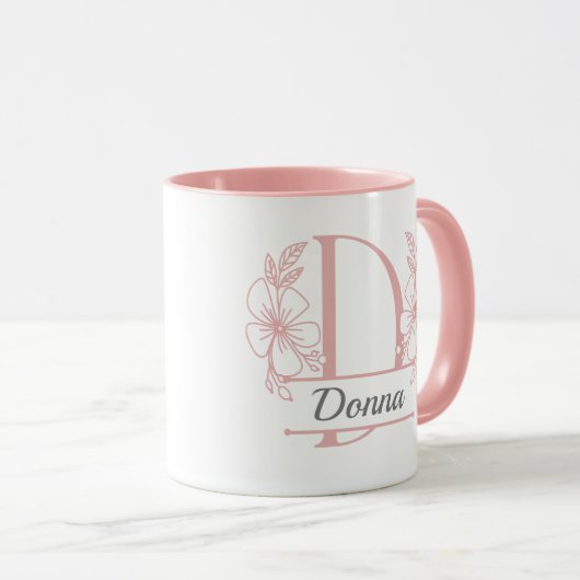 Personalized Floral Monogram Letter D Mug - Custom マグカップ (正面右)