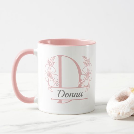 Personalized Floral Monogram Letter D Mug - Custom マグカップ (ドーナツ)