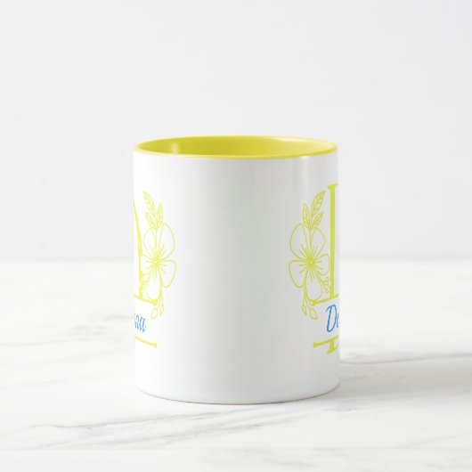 Personalized Floral Monogram Letter D Mug - Custom マグカップ (中央)