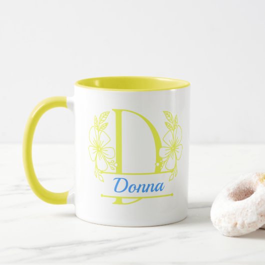 Personalized Floral Monogram Letter D Mug - Custom マグカップ (ドーナツ)