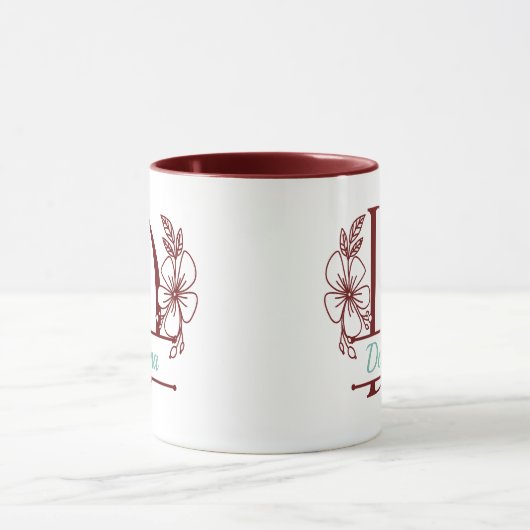 Personalized Floral Monogram Letter D Mug - Custom マグカップ (中央)