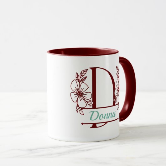 Personalized Floral Monogram Letter D Mug - Custom マグカップ (正面右)