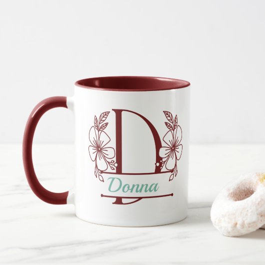 Personalized Floral Monogram Letter D Mug - Custom マグカップ (ドーナツ)