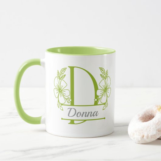 Personalized Floral Monogram Letter D Mug - Custom マグカップ (ドーナツ)