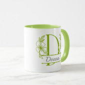 Personalized Floral Monogram Letter D Mug - Custom マグカップ (正面右)