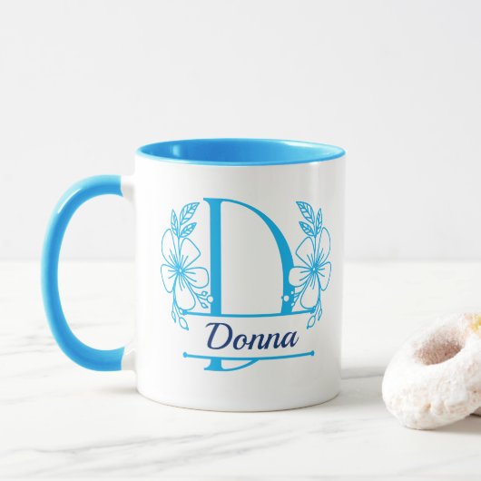 Personalized Floral Monogram Letter D Mug - Custom マグカップ (ドーナツ)