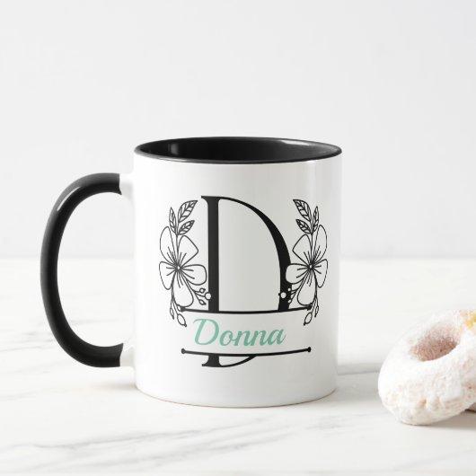 Personalized Floral Monogram Letter D Mug - Custom マグカップ (ドーナツ)