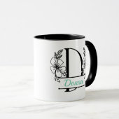 Personalized Floral Monogram Letter D Mug - Custom マグカップ (正面右)