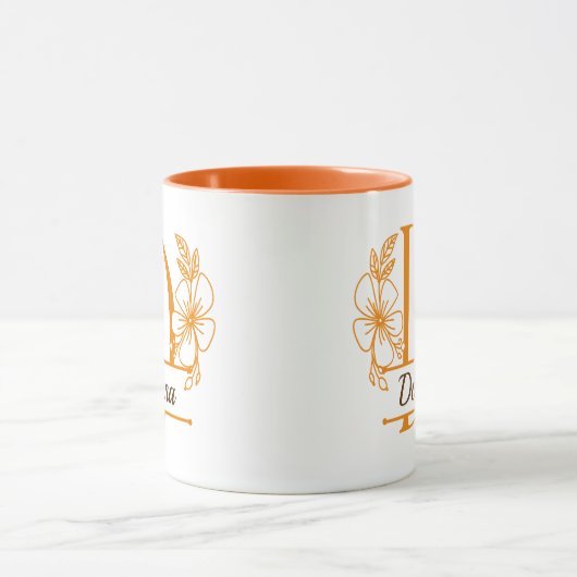 Personalized Floral Monogram Letter D Mug - Custom マグカップ (中央)