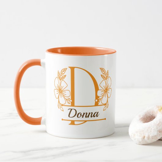 Personalized Floral Monogram Letter D Mug - Custom マグカップ (ドーナツ)