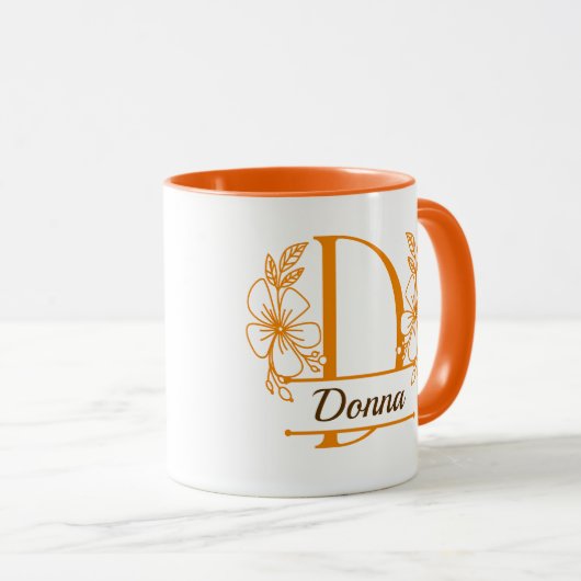 Personalized Floral Monogram Letter D Mug - Custom マグカップ (正面右)