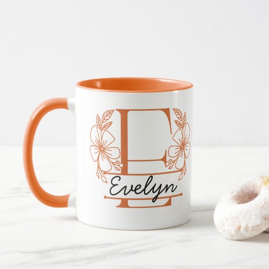Personalized Floral Monogram Letter E Mug - Custom マグカップ (ドーナツ)