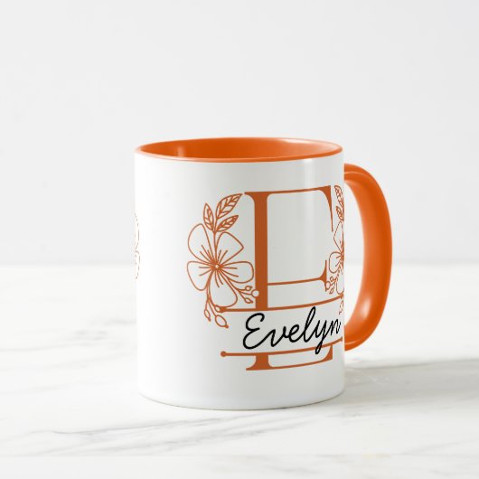 Personalized Floral Monogram Letter E Mug - Custom マグカップ (正面右)