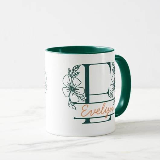 Personalized Floral Monogram Letter E Mug - Custom マグカップ (正面右)