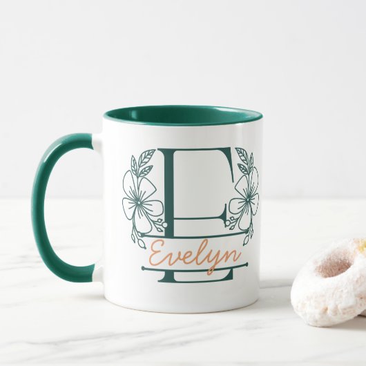 Personalized Floral Monogram Letter E Mug - Custom マグカップ (ドーナツ)