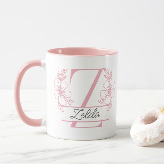 Personalized Floral Monogram Letter Z Mug - Custom マグカップ (ドーナツ)