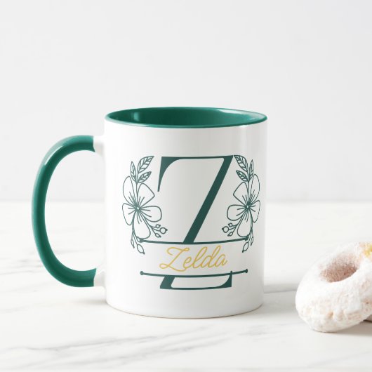 Personalized Floral Monogram Letter Z Mug - Custom マグカップ (ドーナツ)