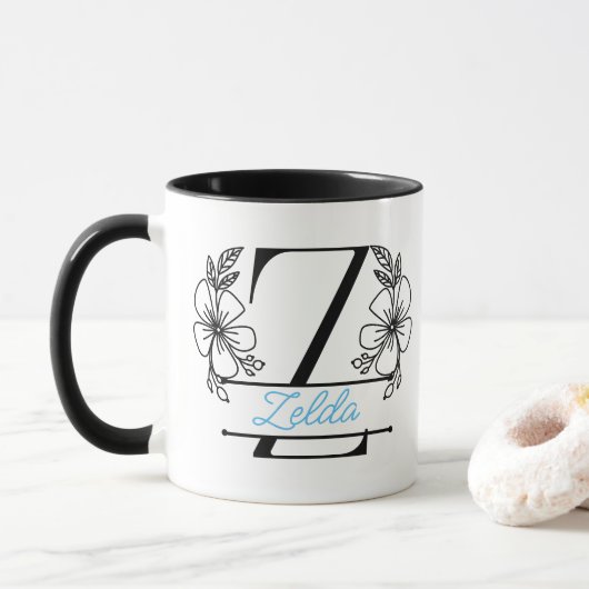 Personalized Floral Monogram Letter Z Mug - Custom マグカップ (ドーナツ)